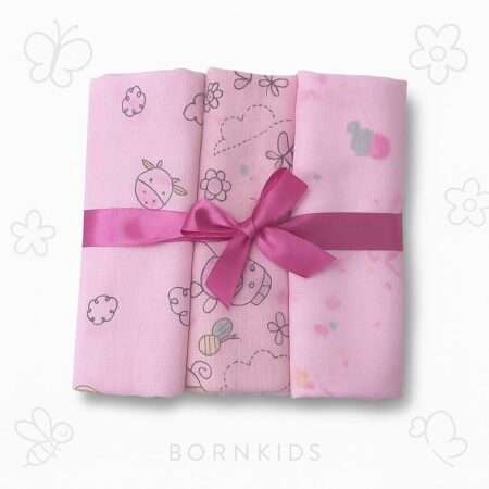 Trio Cueiro Flanelado Algodão Rosa Estampado
