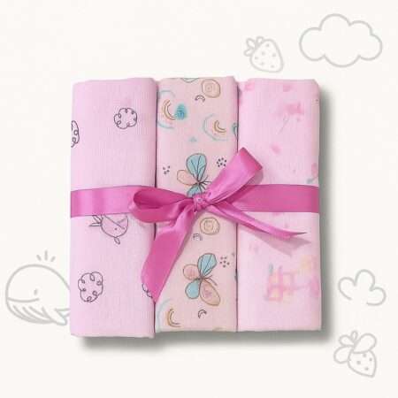 Trio Cueiro Flanelado Algodão Estampado Rosa