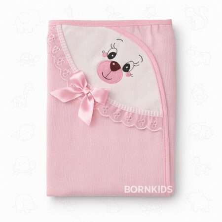 Toalha Fralda Carinha Bordada Rosa Bebê